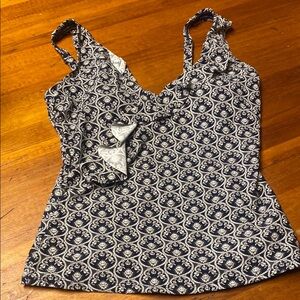 Asymmetrical Ruffled Black and White Swim Tank Top